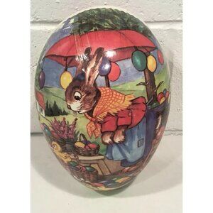 Vintage Paper Mache Easter Egg Germany Bunny Rabbit Mama Chick Cottage Large 10"